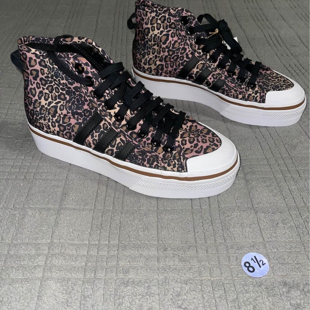 8.5 - Adidas Nizza Platform Mid Womens Sneakers GY9531 Cheetah Print Shoes - NWT - Picture 1 of 5
